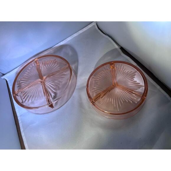 Vintage Pink Depression Glass- set of 2 divided relish dishes - Picture 9 of 9